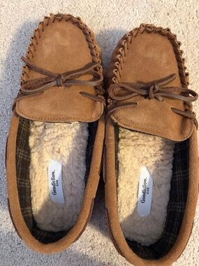Goodfellow & Co Tan Suede Faux-Sherpa Moccasin Slippers